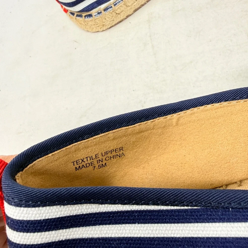Talbots Espadrilles Blue White 7.5M Stars Stripes Americana Slip On Flat‎ Shoes